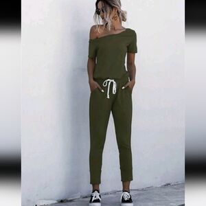 SHEIN Olive Green Off-Shoulder Jumpsuit
